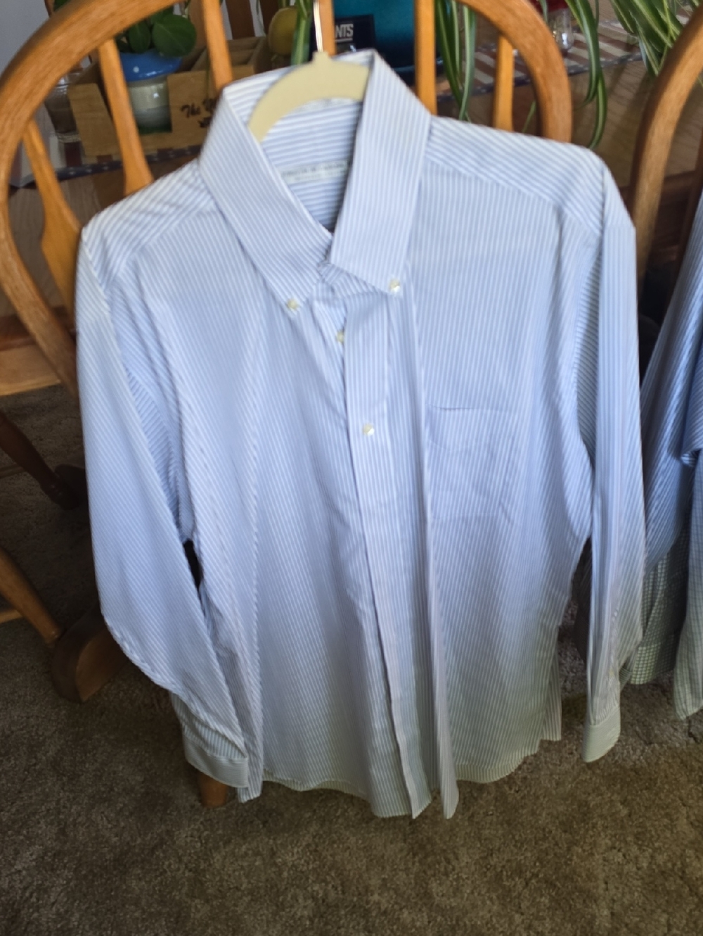 Men's Blue Pinstripe Button-Down Dress Shirt